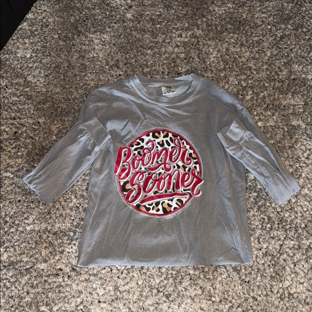 Gray OU sport Shirt with Red Boomer Sooner Graphic